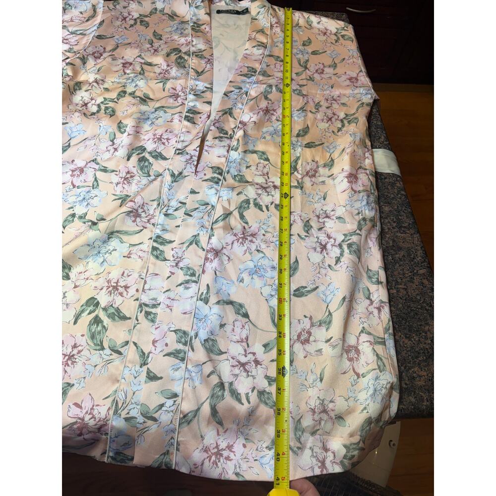 Lauren Ralph Lauren Pink Floral Satin Bell Sleeve Robe Size XL - Picture 7 of 12